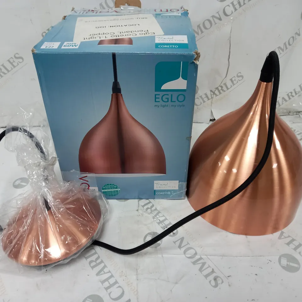 BOXED EGLO CORETTO 1-LIGHT PENDANT LIGHT IN COPPER 