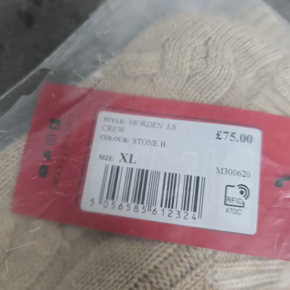 LUKE MORDEN LS CREW KNIT JUMPER – STONE, XL