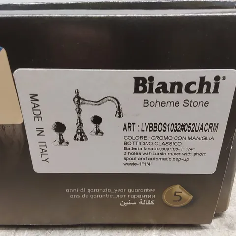 BOXED BIANCHI BOHEME STONE 3-HOLE WASH BASIN MIXER WITH SHORT SPOUT AND AUTOMATIC POP-UP WASTE