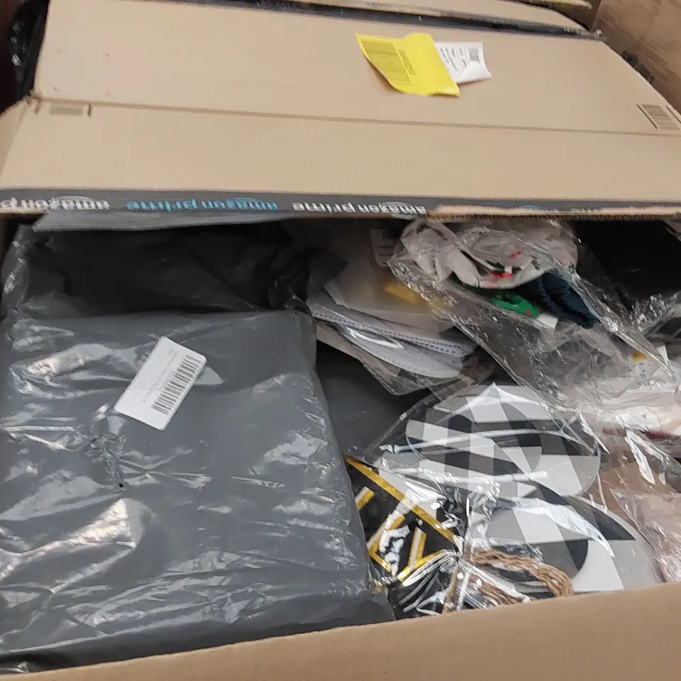 PALLET OF ASSORTED ITEMS INCLUDING: CLOTHING, HALLOWEEN DECORATIONS, BICYCLE CLEANING TOOL SET, PHONE CASE, EAR MUFFS, FRENCH PARCHMENT PAPER, CAR STICKERS