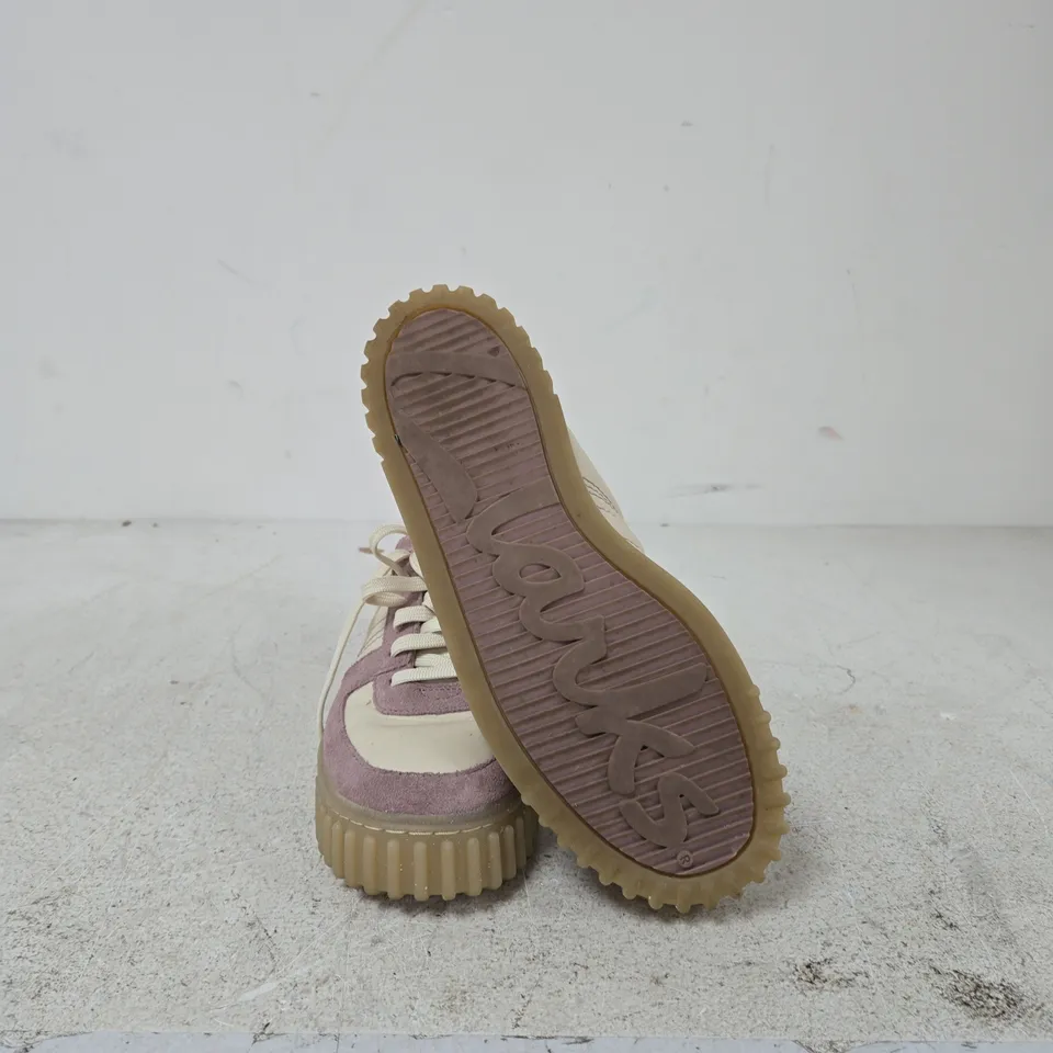 CLARKS CREAM & LILAC SUEDE SNEAKERS WITH PLATFORM GUM SOLE UK SIZE 7