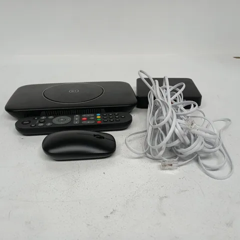 TOTE OF APPROXIMATELY 15 ASSORTED ITEMS TO INCLUDE BT SMART HUB 2, REMOTE CONTROL, WIRELESS MOUSE, CABLES ETC