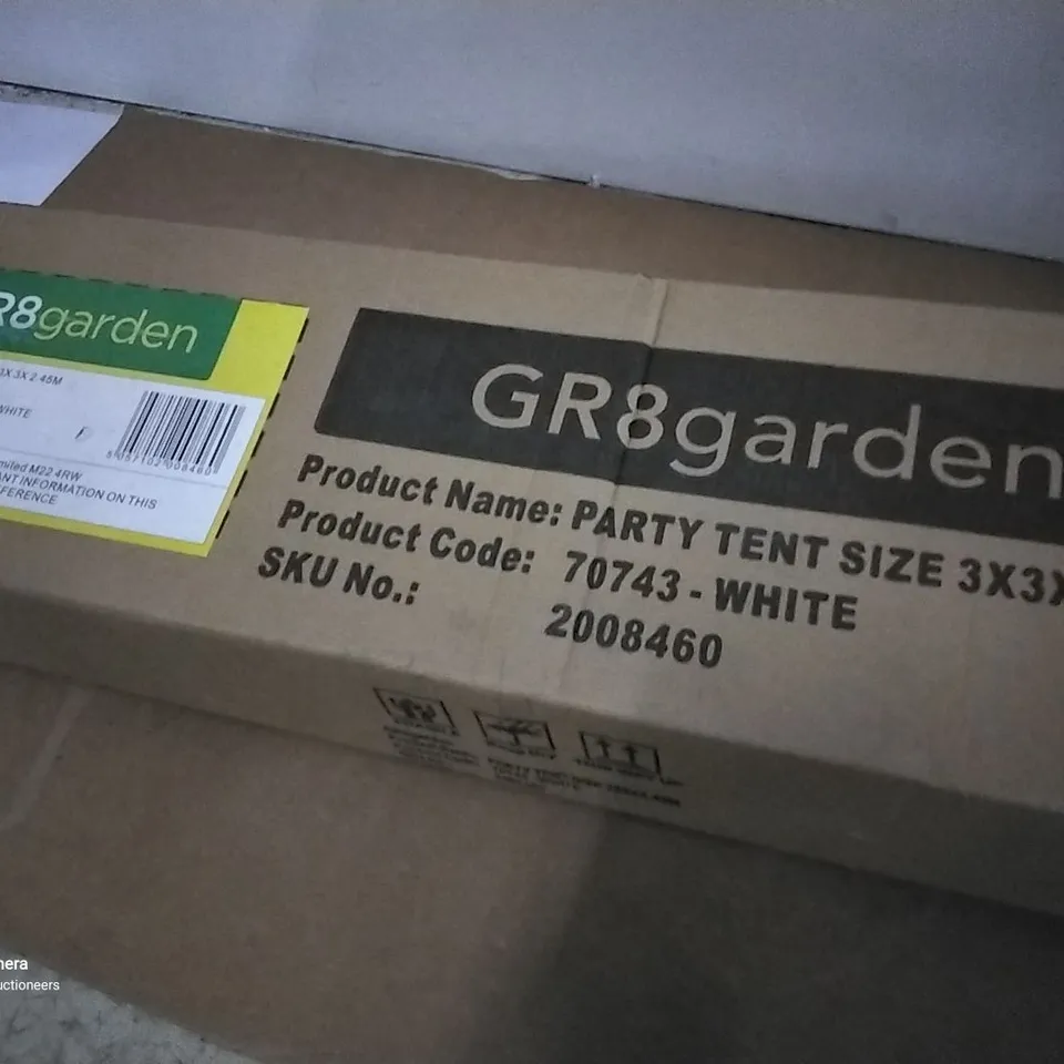 BOXED GR8GARDEN PARTY TENT 3 × 3 × 2.45M WHITE