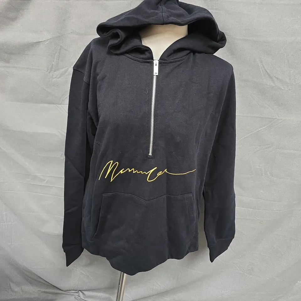 MENNACE QUARTER ZIP KANGAROO POCKET HOODIE IN BLACK - MEDIUM