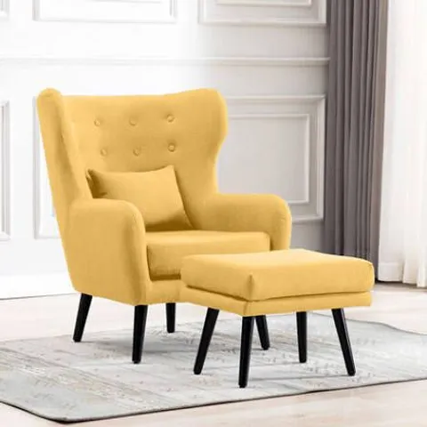 BOXED DESIGNER WINSLOW MUSTARD FABRIC ACCENT CHAIR & FOOTSTOOL (1 BOX)
