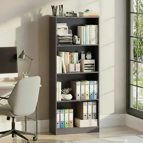 BOXED VIDA DESIGNS CAMBRIDGE 4 TIER LARGE BOOKCASE STORAGE FREESTANDING SHELVING DISPLAY UNIT, GREY