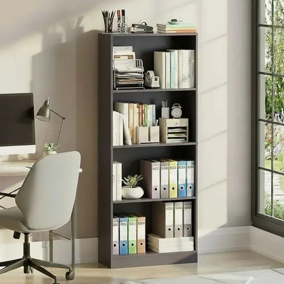 BOXED VIDA DESIGNS CAMBRIDGE 4 TIER LARGE BOOKCASE STORAGE FREESTANDING SHELVING DISPLAY UNIT, GREY
