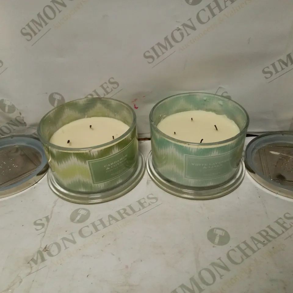 LOT OF 2 HOMEWORX SCENTED CANDLES (WHITE LAVENDER & LINEN, CARDAMOM & COTTON)