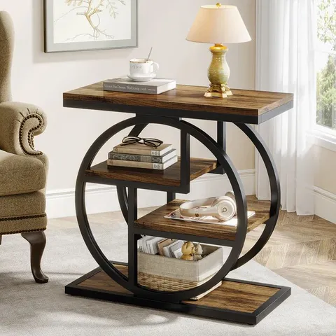 BOXED TRIBESIGNS 4-TIER END TABLE, INDUSTRIAL SIDE TABLE WITH STORAGE SHELVES FOR LIVING ROOM, BEDROOM (1 BOX)