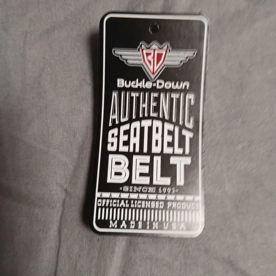 CORVETTE BUCKLE-DOWN AUTHENTIC SEATBELT BELT – BLACK WOVEN STRAP WITH RED PRINT