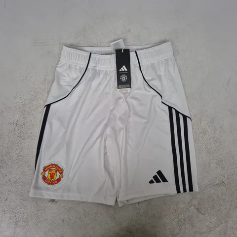 ADIDAS MANCHESTER UNITED SHORTS IN WHITE/BLACK SIZE 13/14