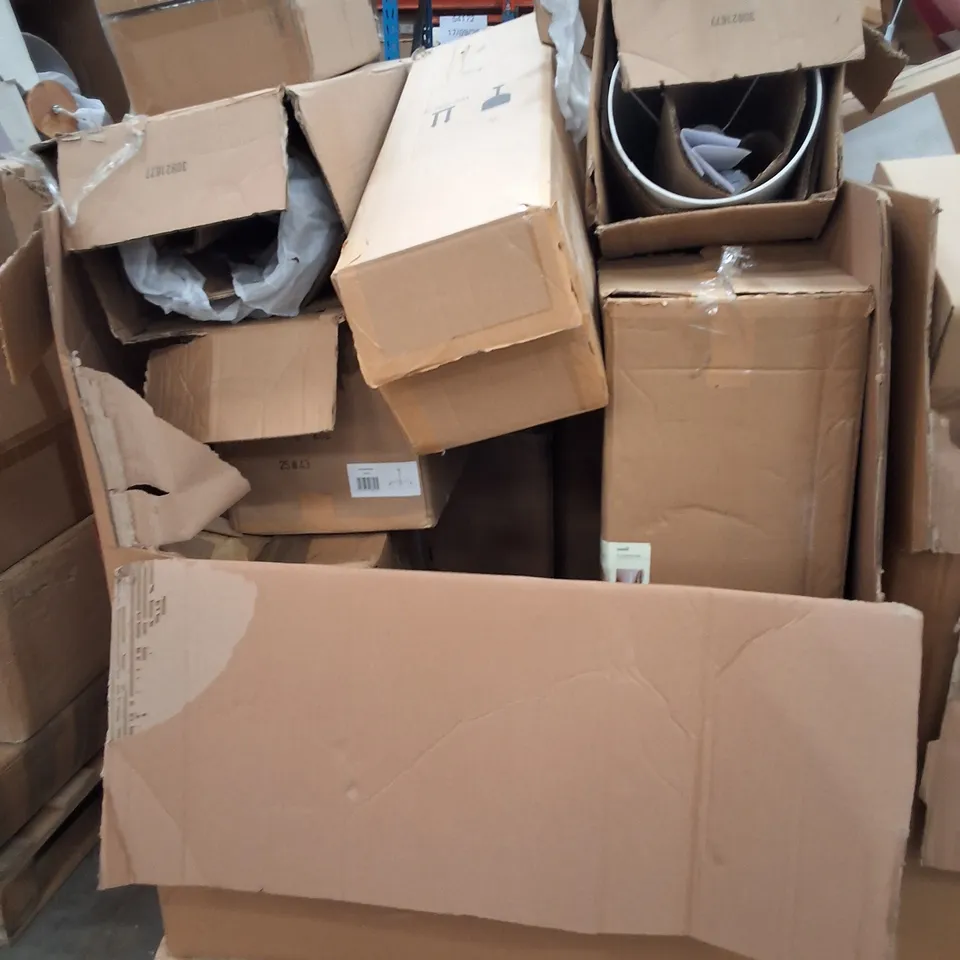 PALLET OF ASSORTED LIGHTING PRODUCTS TO INCLUDE;OVERSIZED FLOOR LAMP,TABLE LAMP,SEMI FLUSH CEILING LIGHT