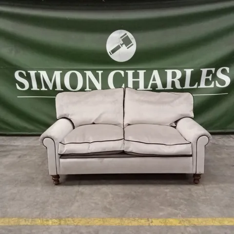 QUALITY HIGH-END DESIGNER 2 SEATER SPRUNG EDGE PLATFORM SOFA - SILVER VELVET