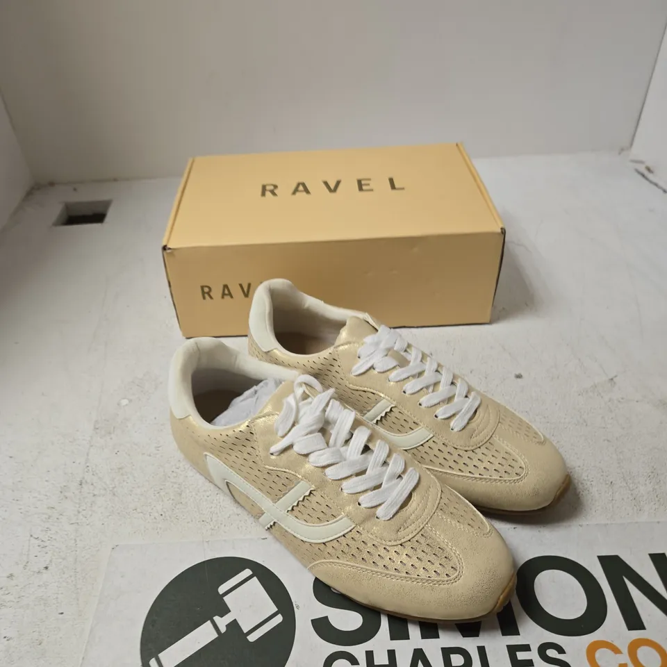 RAVEL GOLD LEATHER TRAINERS – BOXED UK 7