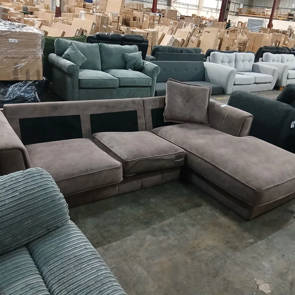 DESIGNER BROWN FABRIC L SHAPED SOFA