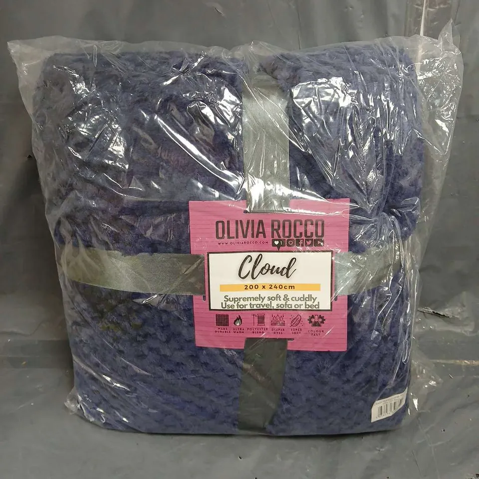 OLIVIA ROCCO CLOUD HONEYCOMB THROW IN NAVY 200X240CM