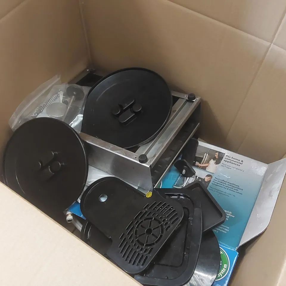 BOX CONTAINING ASSORTED ITEMS INCLUDING CATERING/COFFEE MACHINE PARTS ECT