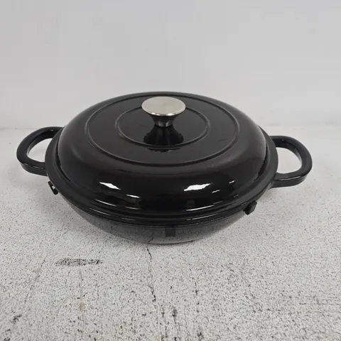 SUNNEX 28CM SHALLOW CAST IRON ROUND CASSEROLE IN BLACK - COLLECTION ONLY