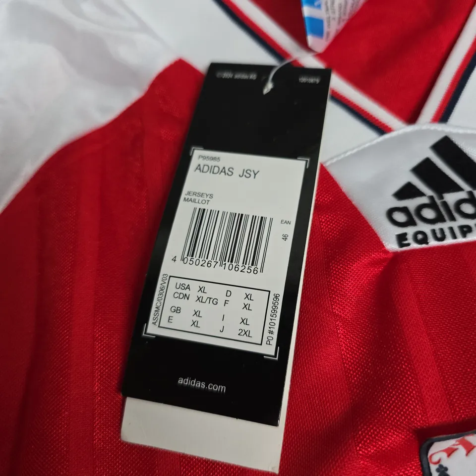 ARSENAL FC ADIDAS JERSEY – RED HOME SHIRT WITH JVC SPONSOR, BACK ADEGREAT 00 (XL)