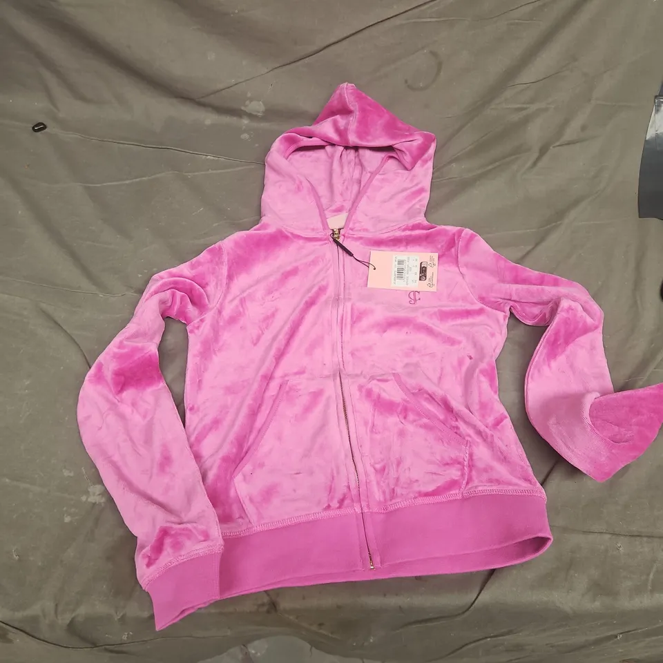 JUICY COUTURE HERITAGE ROBYN HOODIE – ROSEBUD PINK VELOUR, UK XS