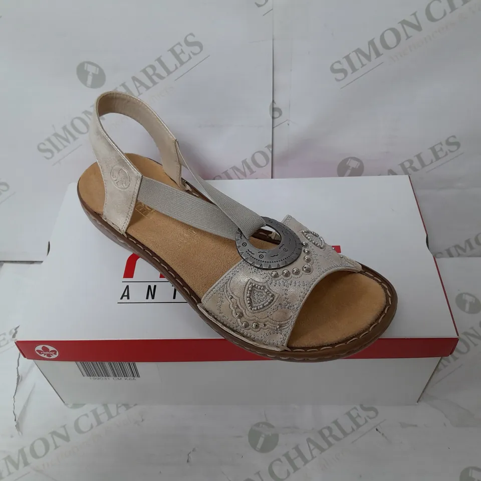 RIEKER BEAD DETAIL LEATHER SANDAL IN BEIGE SIZE 7