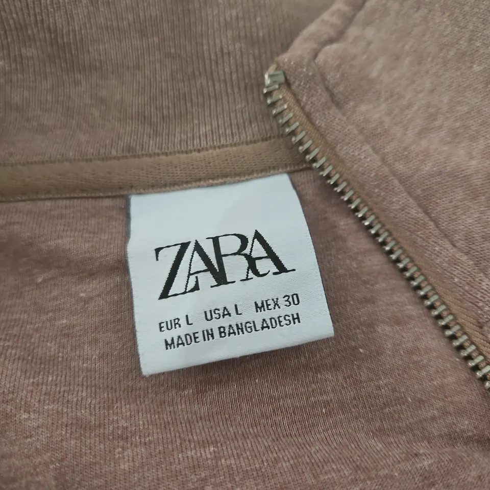 ZARA BROWN ZIP HOODIE – SIZE L (EUR L, US L)