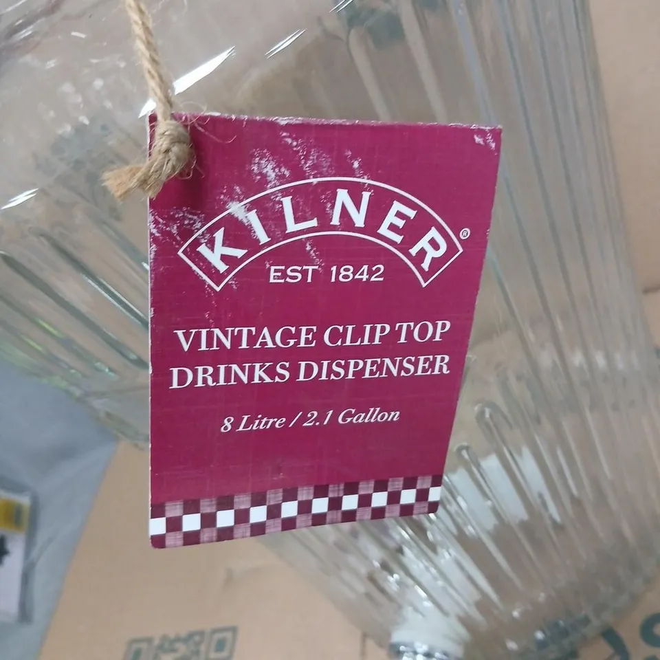 KILNER VINTAGE CLIP-TOP DRINKS DISPENSER, 8 LITRE (2.1 GALLON) – GLASS WITH TAP