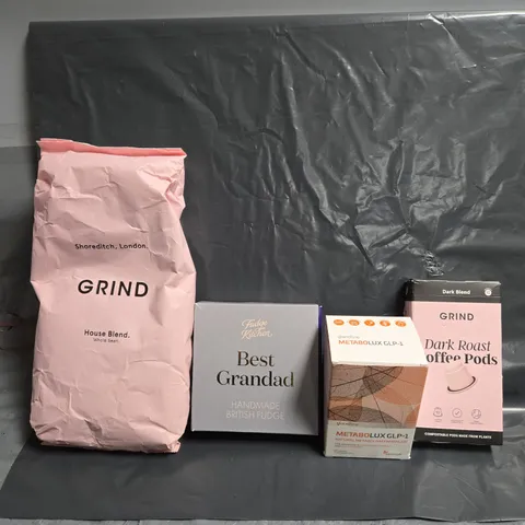 APPROXIMATELY 15 ASSORTED FOOD ITEMS TO INCLUDE GRIND COFFEE , HOMEMADE BRITISH FUDGE , COCA COLA ZERO , ETC 