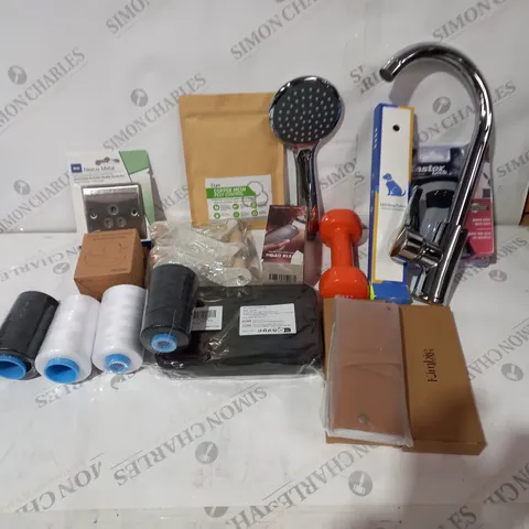BOX OF ASSORTED HOUSEHOLD ITEMS TO INCLUDE SHOWER HEADS, TAPS, LIGHT SOCKET