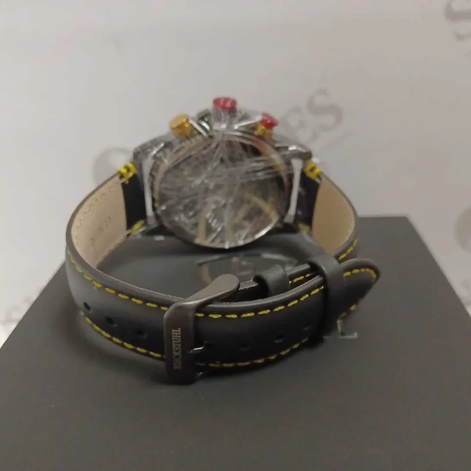 RUCKSTUHL TRIPLE DIAL LEATHER STRAP WRISTWATCH