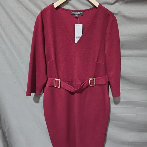 DOROTHY PERKINS WOMEN’S DRESS – OXBLOOD V‑NECK, BELTED, UK 16