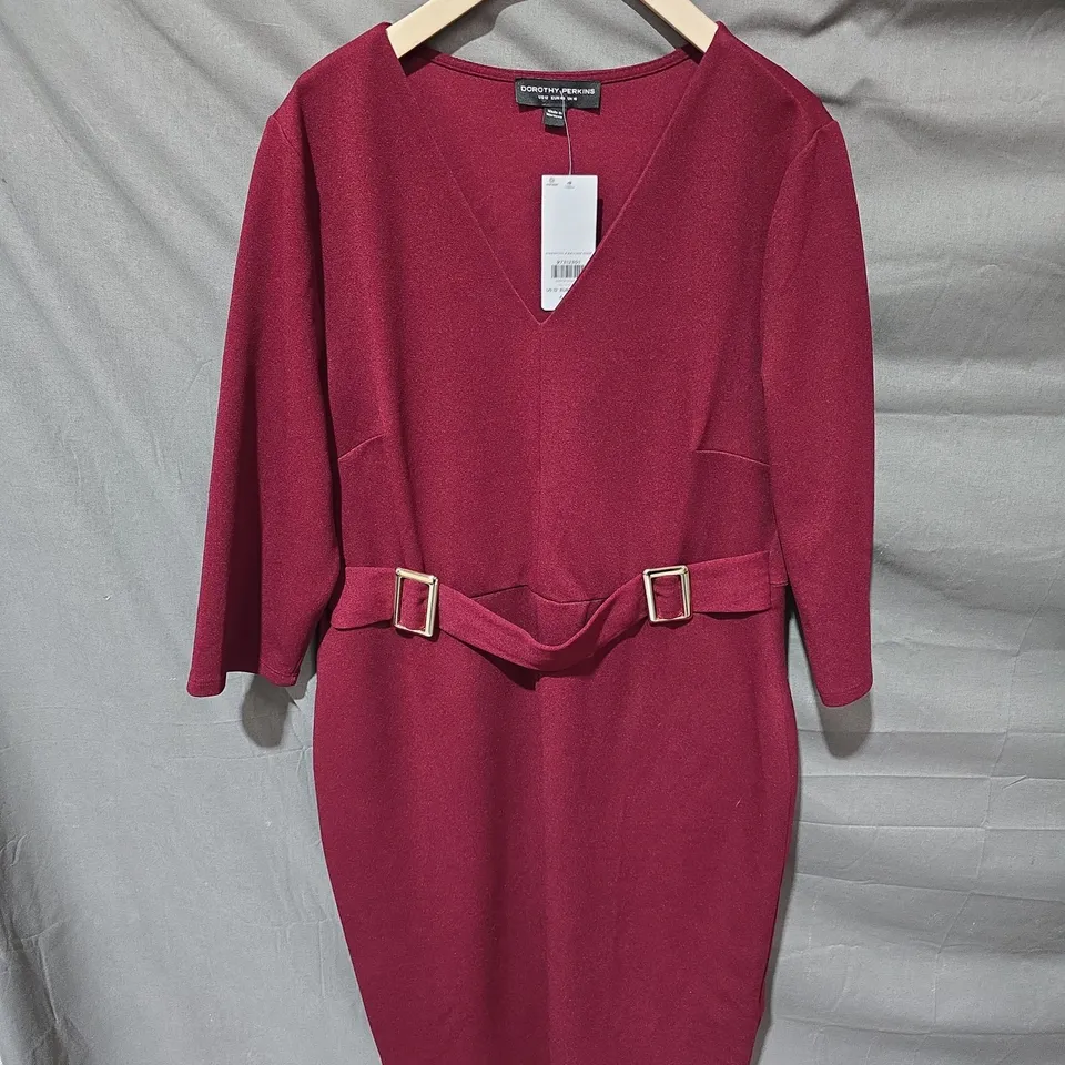 DOROTHY PERKINS WOMEN’S DRESS – OXBLOOD V‑NECK, BELTED, UK 16