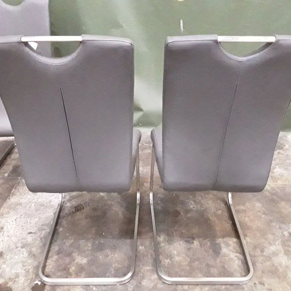 SET OF 3 DINING CHAIRS - DARK GREY LEATHER 