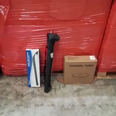 PALLET OF ASSORTED HOUSEHOLD GOODS AND PRODUCTS TO INCLUDE;SHAVER,UMBRELLA,PORTABLE TOILET