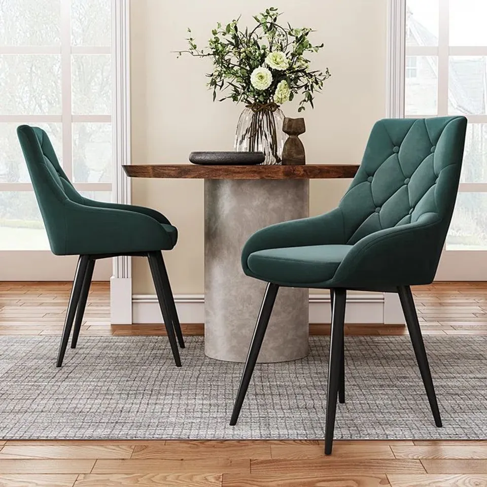 BOXED TUFTED VELVET SIDE CHAIR, GREEN - SET OF 2 (1 BOX)