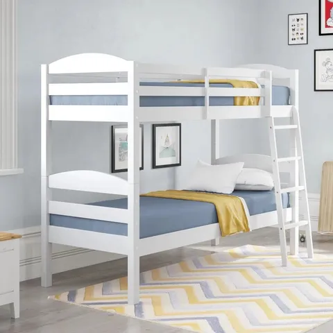 BOXED AKEMAN SOLID WOOD BUNK BED//SINGLE - WHITE (4 BOXES)