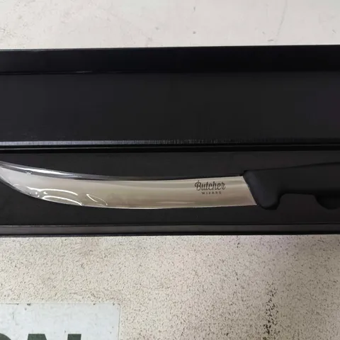 BUTCHER WIZARD CURVED KITCHEN KNIFE – STAINLESS STEEL BLADE IN PRESENTATION BOX