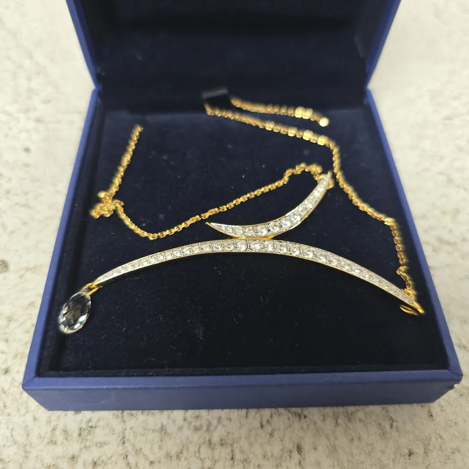 SWAROVSKI CRYSTAL CRESCENT NECKLACE – GOLD-TONE WITH CRYSTALS