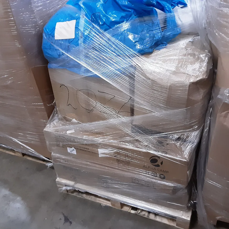 PALLET OF ASSORTED PRODUCTS INCLUDING COMHOMA OFFICE CHAIR, ACRALI HOME, ALPHA CAMP CAMPING CHAIR