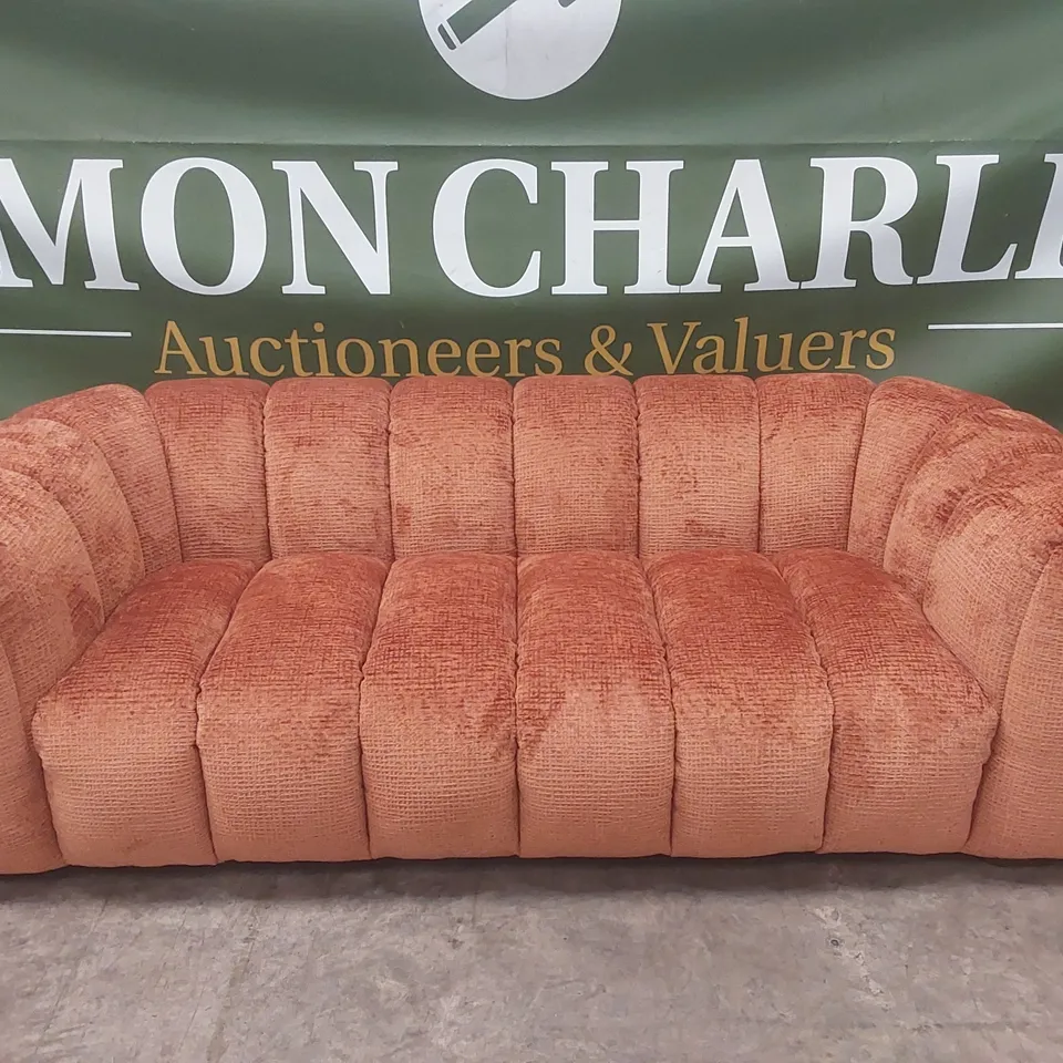 QUALITY DESIGNER BELLE 4 SEATER GLAM BLOCK FABRIC SOFA - BURNT ORANGE 