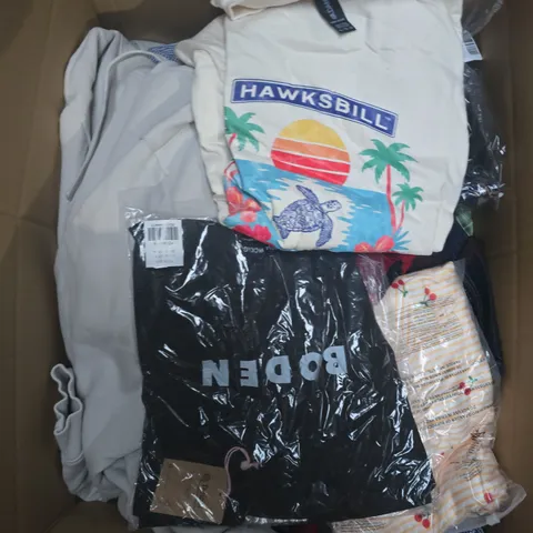 LARGE BOX OF APPROXIMATELY 25 ASSORTED CLOTHING ITEMS IN VARIOUS COLOURS, STYLES AND SIZES - COLLECTION ONLY