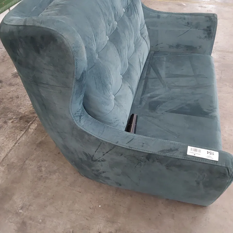 DESIGNER WINGED TWO SEATER SOFA TEAL PLUSH FABRIC 