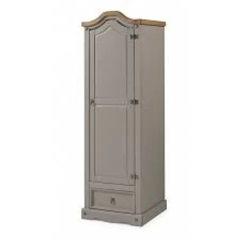 BOXED CORONA GREY WAX 1 DOOR 1 DRAWER WARDROBE - DISTRESSED GREY WAX (1 BOX)