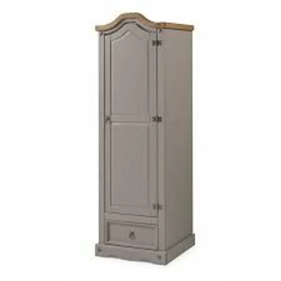 BOXED CORONA GREY WAX 1 DOOR 1 DRAWER WARDROBE - DISTRESSED GREY WAX (1 BOX)