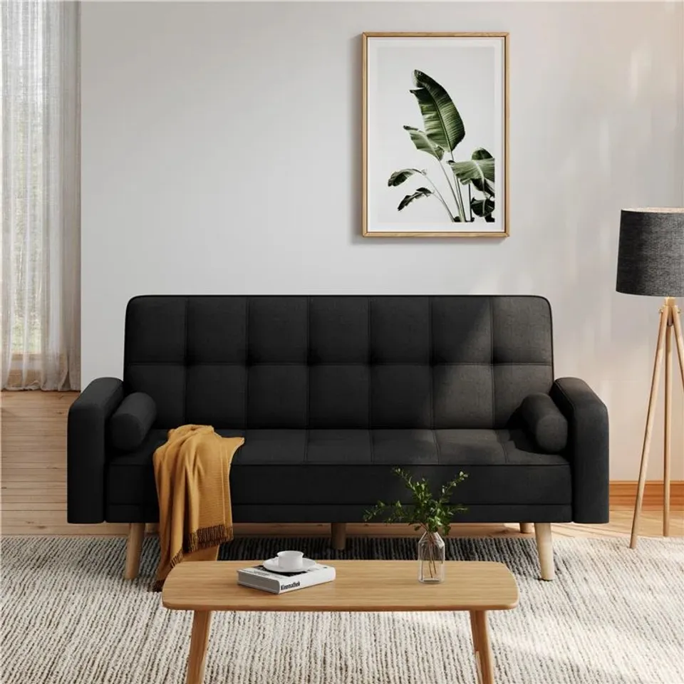 BOXED MODA FORM 185CM 3 SEATER CONVERTIBLE SETTEE SOFA BED WITH ARMREST - BLACK