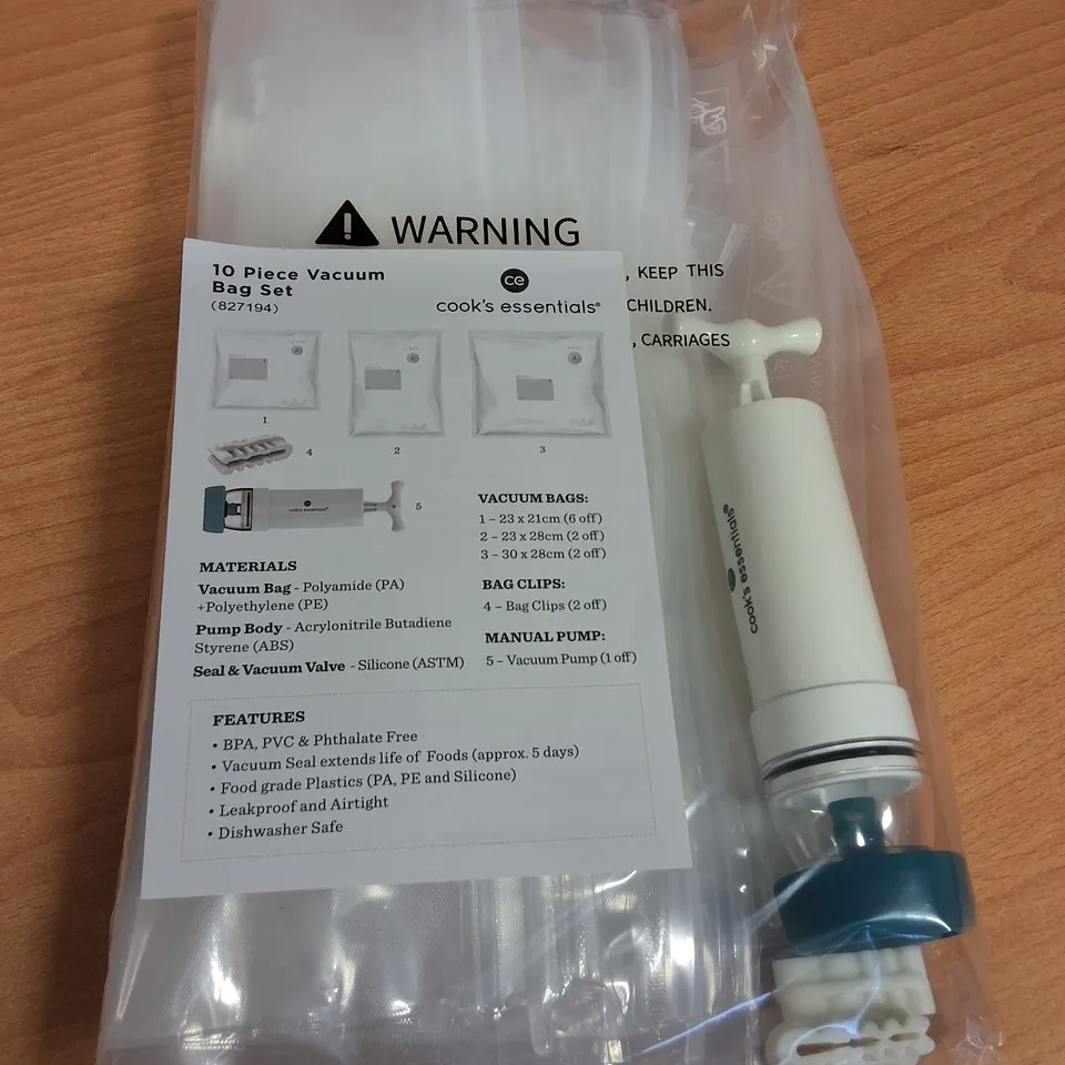 LOT OF 24 10-PIECE BOXES OF COOKS'S ESSENTIALS VACUUM BAG SETS