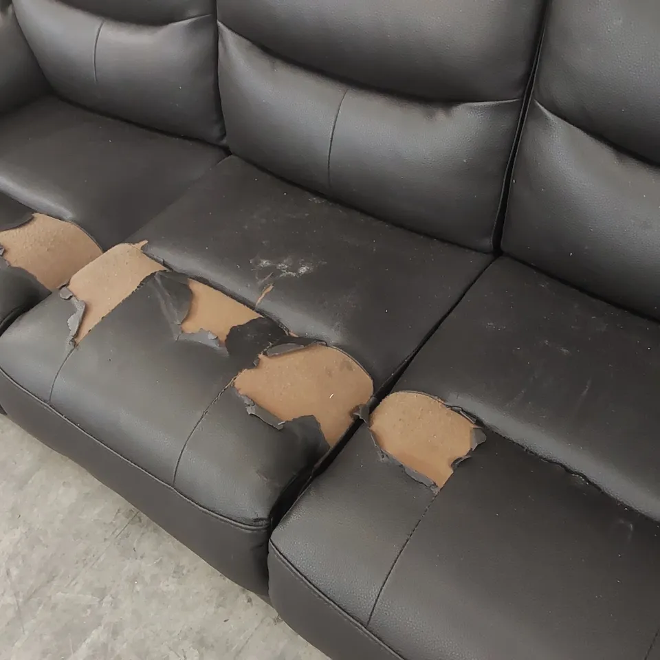 QUALITY DESIGNER FAUX LEATHER 3 SEATER RECLINER SOFA - DARK BROWN