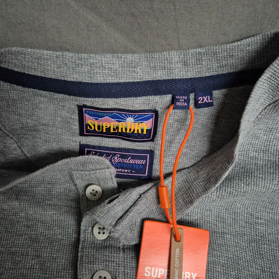 SUPERDRY GREY MARL LONG-SLEEVE HENLEY TOP – UK XXL (2XL)