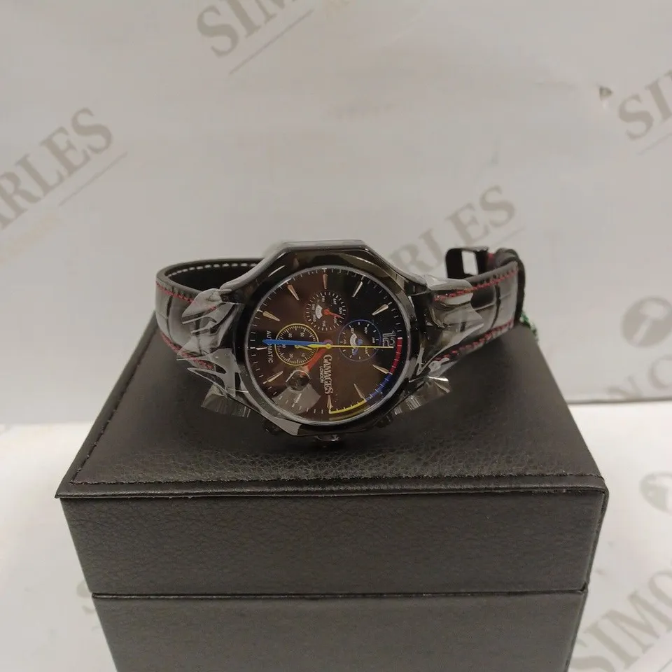 GAMAGES OF LONDON LIMITED EDITION HAND ASSEMBLED GRANDEUR AUTOMATIC BLACK WATCH RRP £695