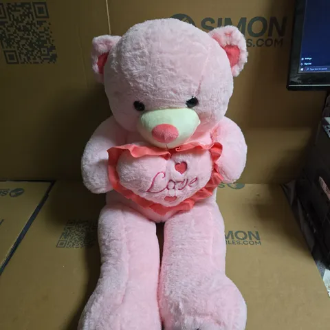 LARGE PINK PLUSH TEDDY BEAR WITH HEART MOTIF AND 'LOVE' EMBROIDERY
